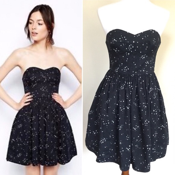 JACK WILLS Strapless Star Moon Print Black Dress 4 - Picture 1 of 2